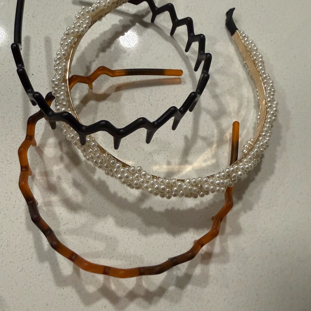 Pearl Embellished and Tortoiseshell Wave Headband Set - Women Accessories